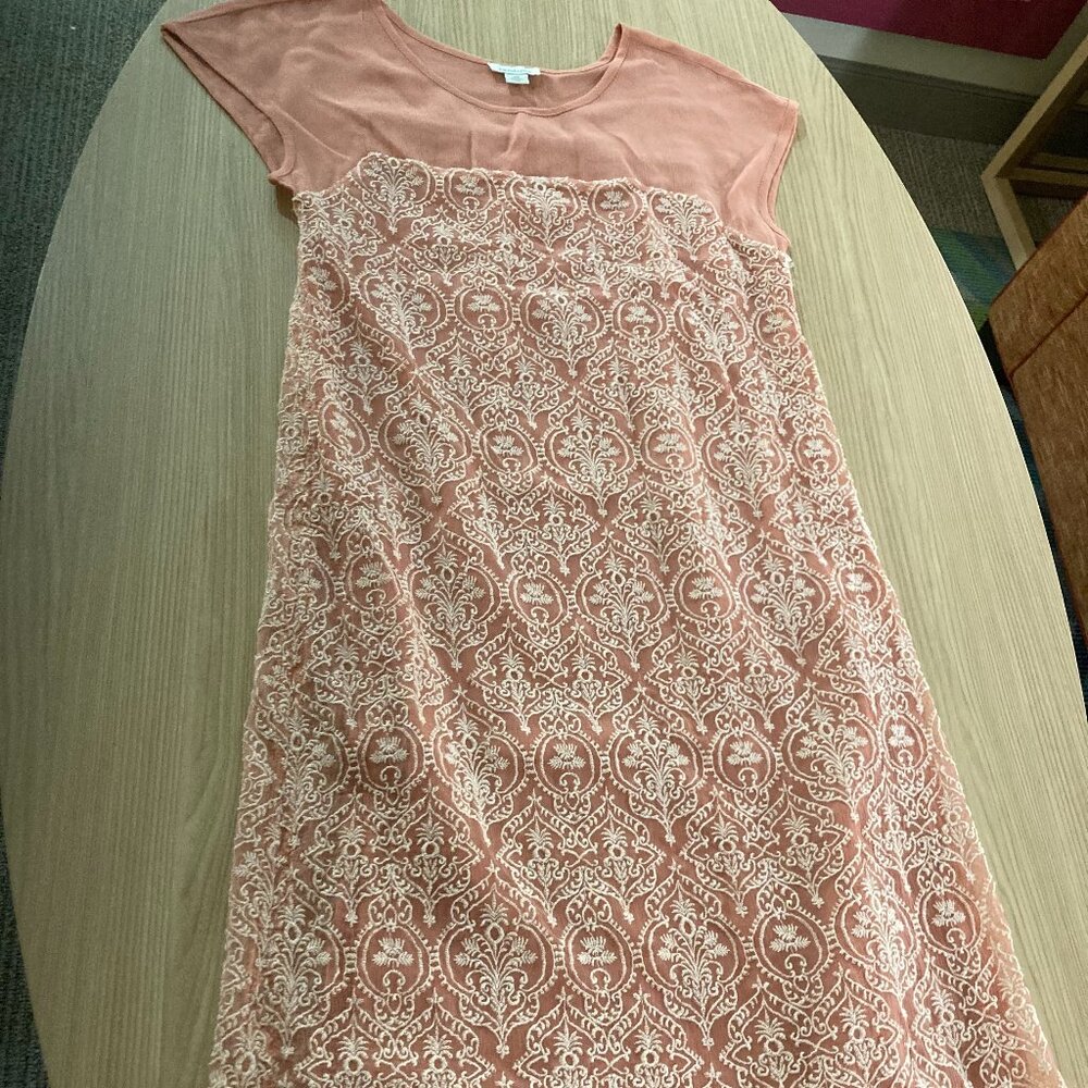 Sundance Womens Dress Coral Rose Palace Embroidered Short Sleeve Dress XS Midi